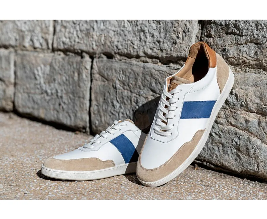 Sneakers cuir homme Blanc beige et bleu Berringa