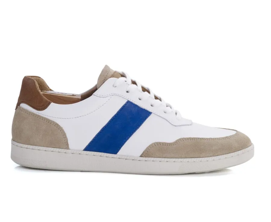 Sneakers cuir homme Blanc beige et bleu Berringa