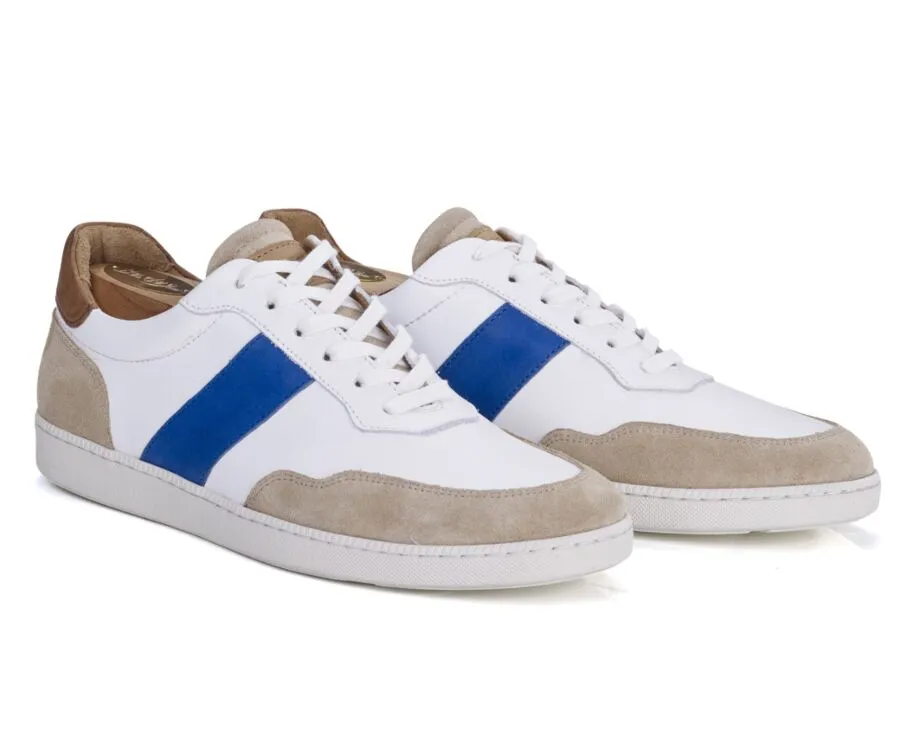 Sneakers cuir homme Blanc beige et bleu Berringa