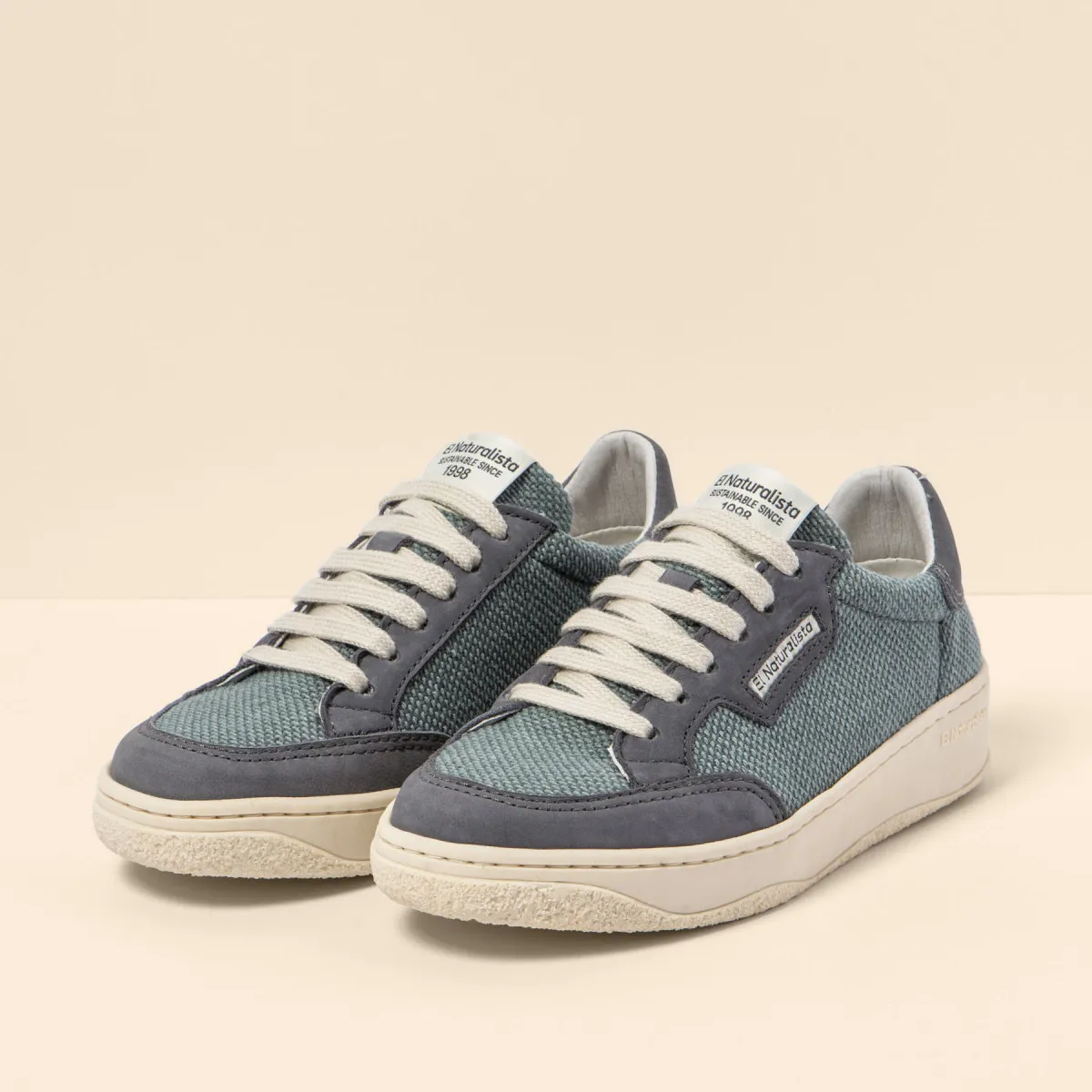 Sneakers en cuir et textile - Bleu