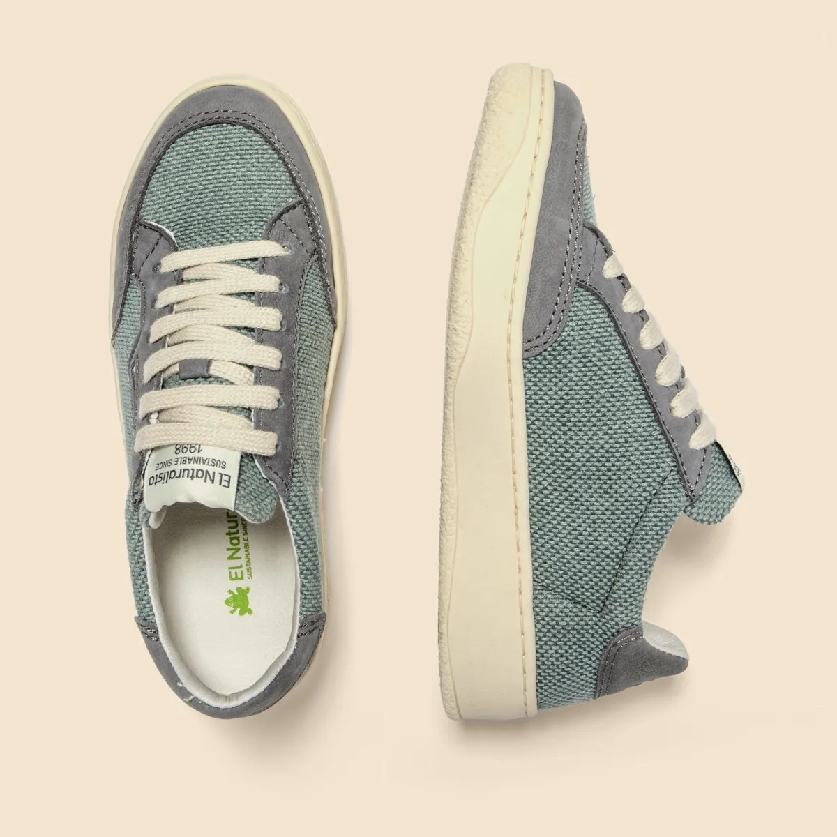 Sneakers en cuir et textile - Bleu