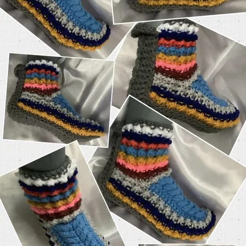 Sur commande.gros  bottines - chaussons d’intérieur avec semelles doux,multicolore en tricot fait main ,pour femme,fille,homme