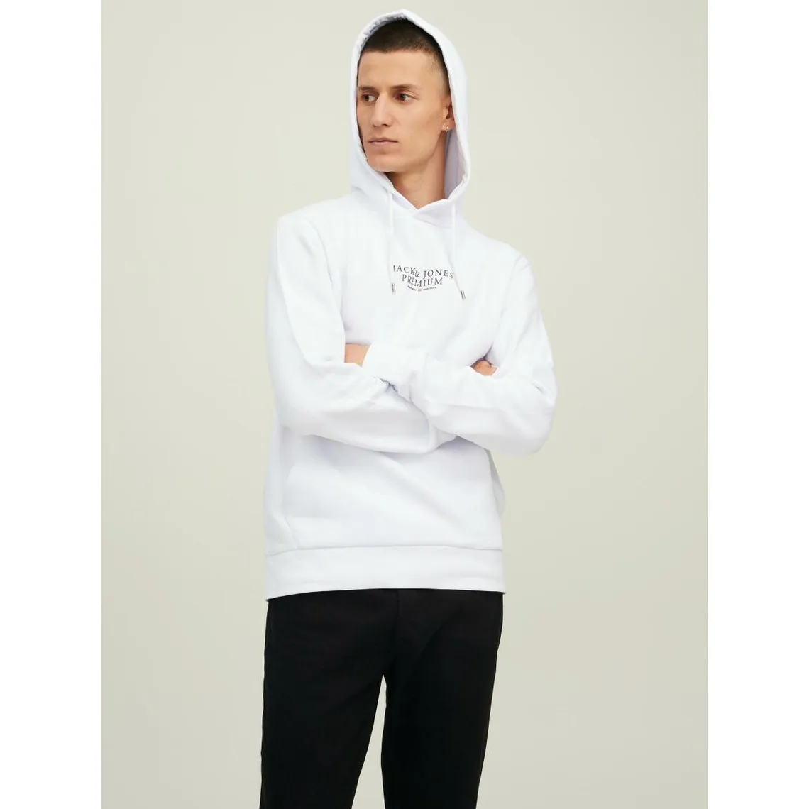 Sweat à capuche Regular Fit Manches longues Blanc en coton Jack & Jones - Pull / Gilet / Sweatshirt Homme sur MenCorner