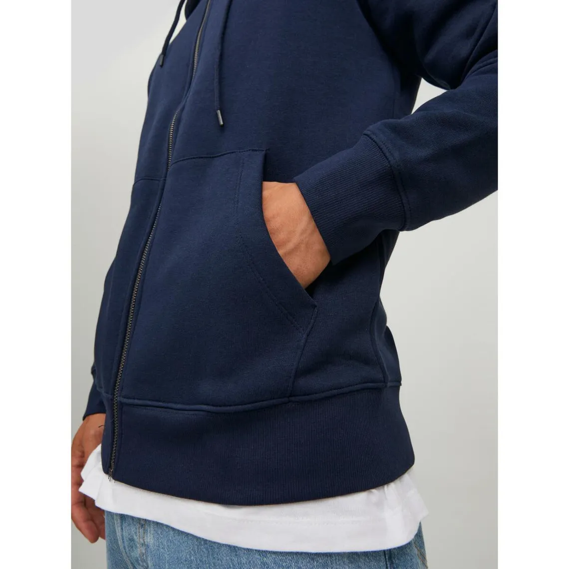 Sweat à capuche zippé Relaxed Fit Manches longues Bleu Marine en coton Jack & Jones - Pull / Gilet / Sweatshirt Ho