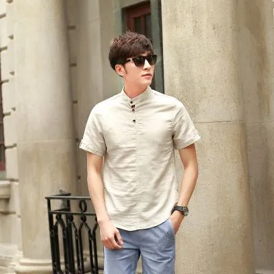 T shirt en Lin pour Homme avec Col Chemise Fashion