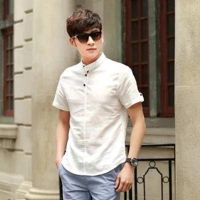 T shirt en Lin pour Homme avec Col Chemise Fashion