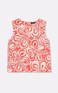 Top sans manches imprimé fleuri corail Tara Jarmon - La Canadienne - Hauts / Chemises Textile Corail