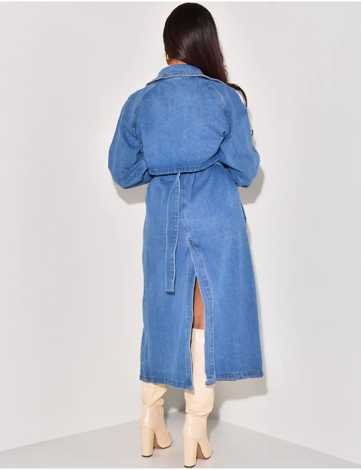 Trench long en jeans à nouer / 58299 - JEANS INDUSTRY