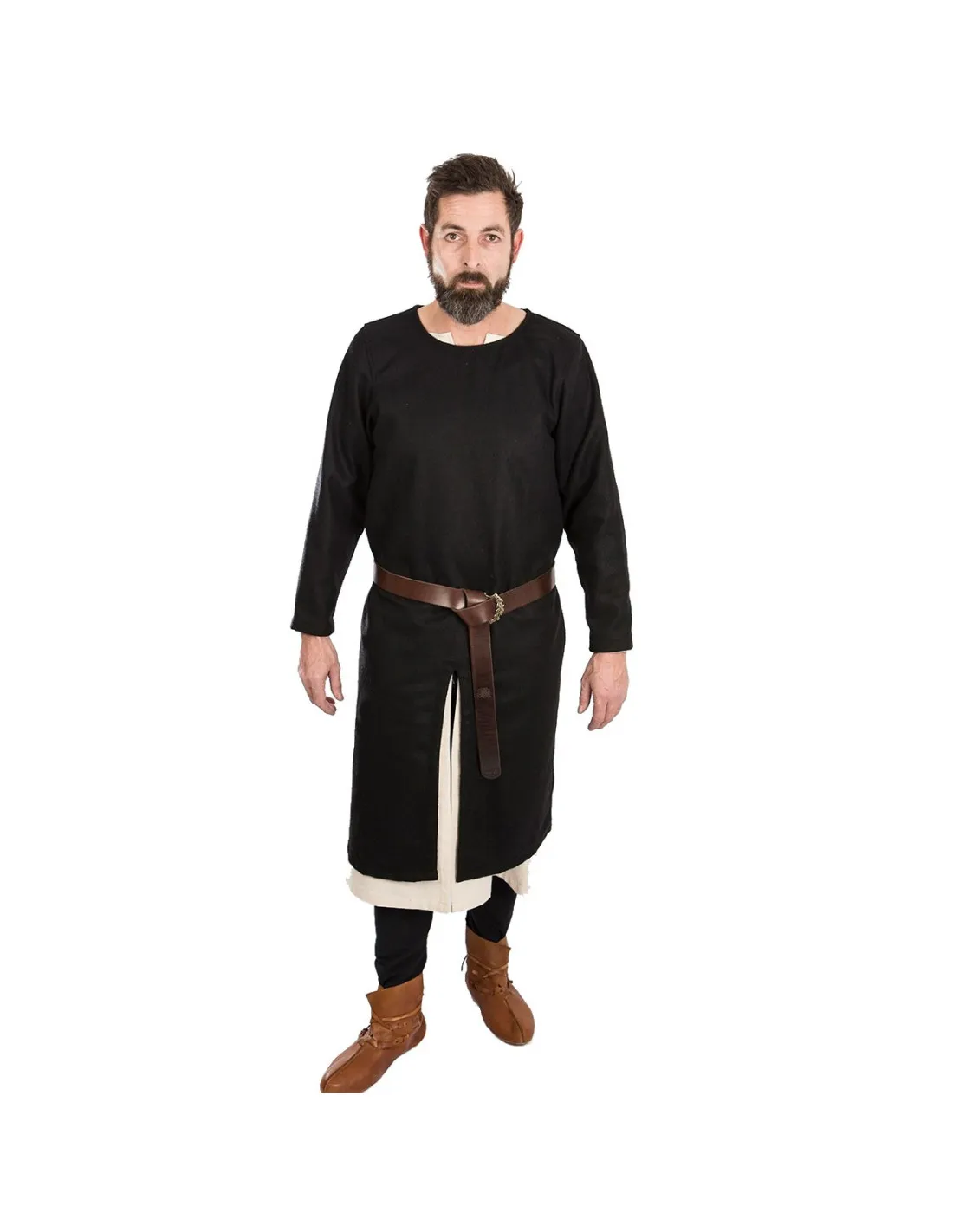 Tunique médiévale Everard manche longue noire ⚔️ Boutique Épées