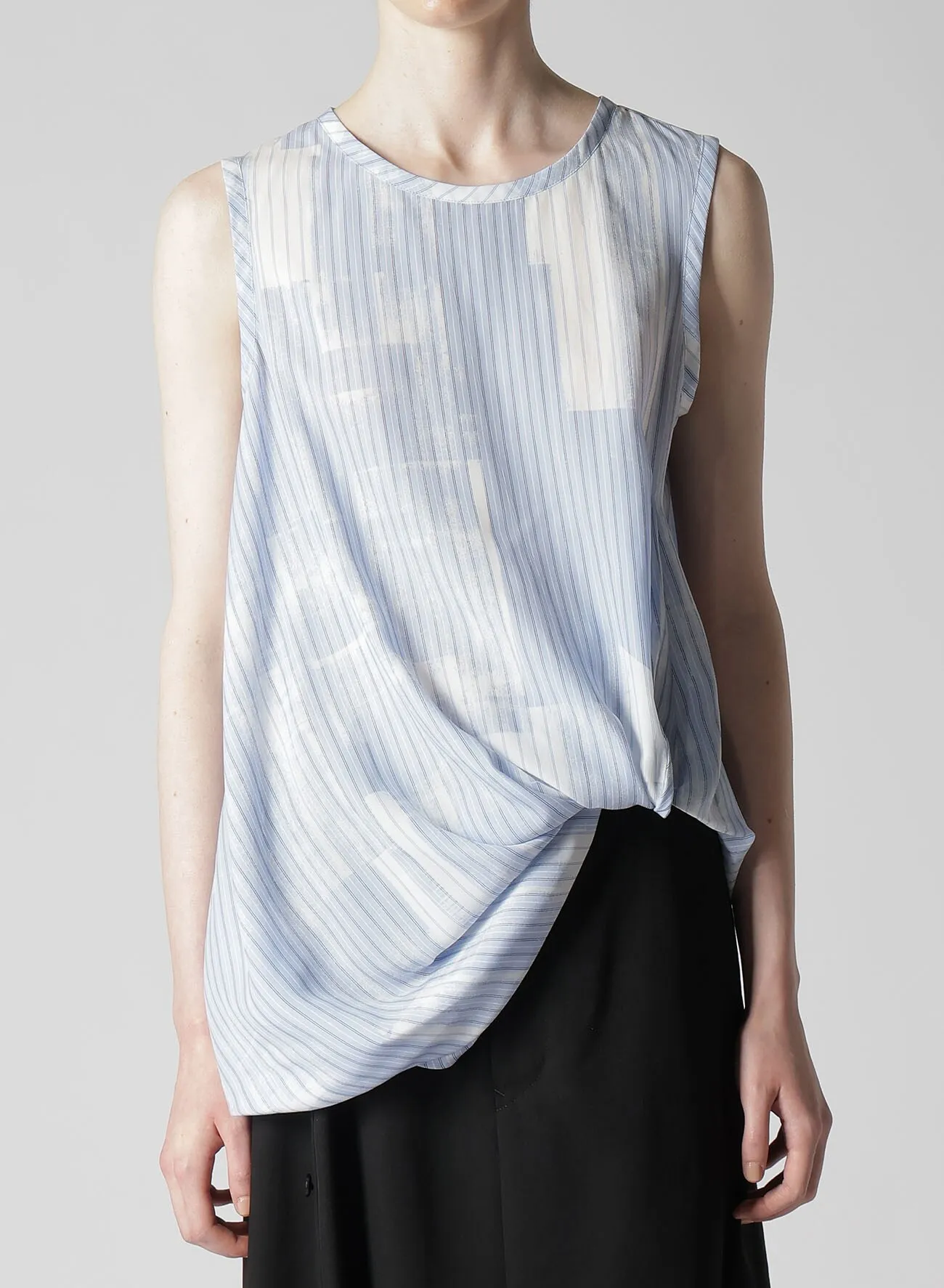 TYPEWRITER STRIPE FRONT DRAPE BLOUSE