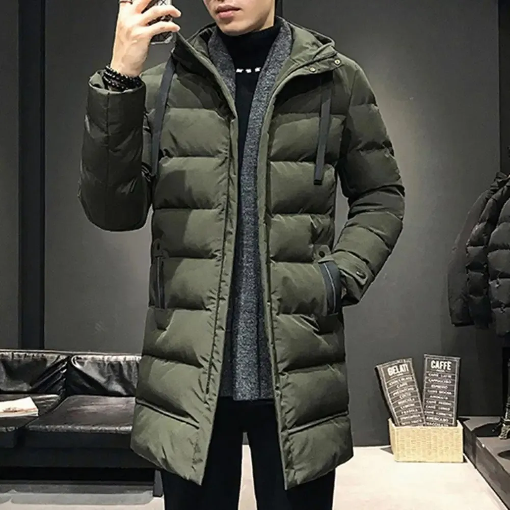 Veste bouffante homme longue avec capuche ajustable et poches latérale