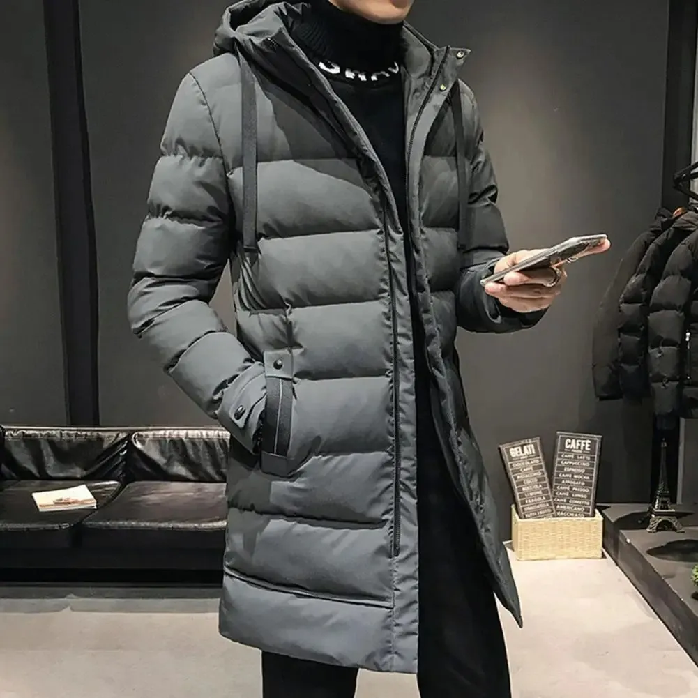 Veste bouffante homme longue avec capuche ajustable et poches latérale