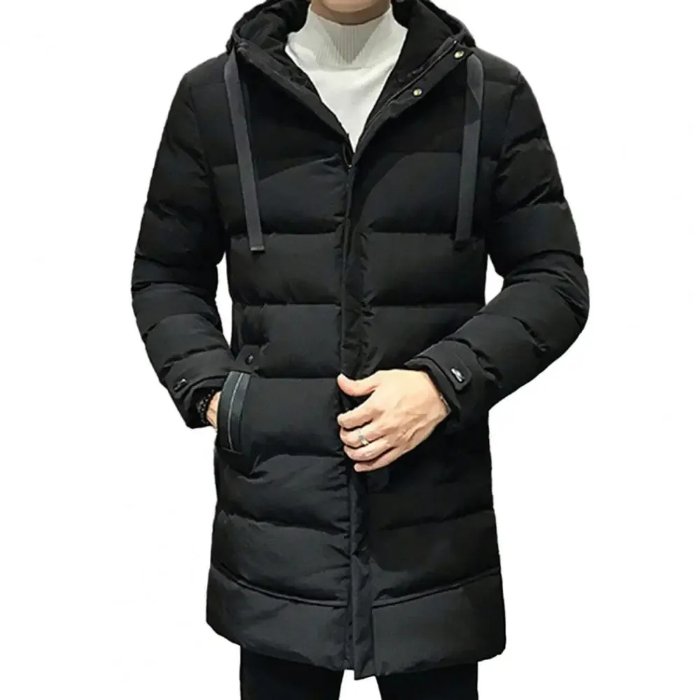 Veste bouffante homme longue avec capuche ajustable et poches latérale