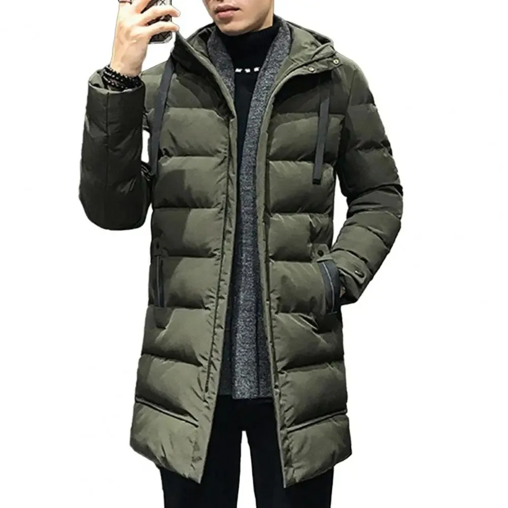 Veste bouffante homme longue avec capuche ajustable et poches latérale