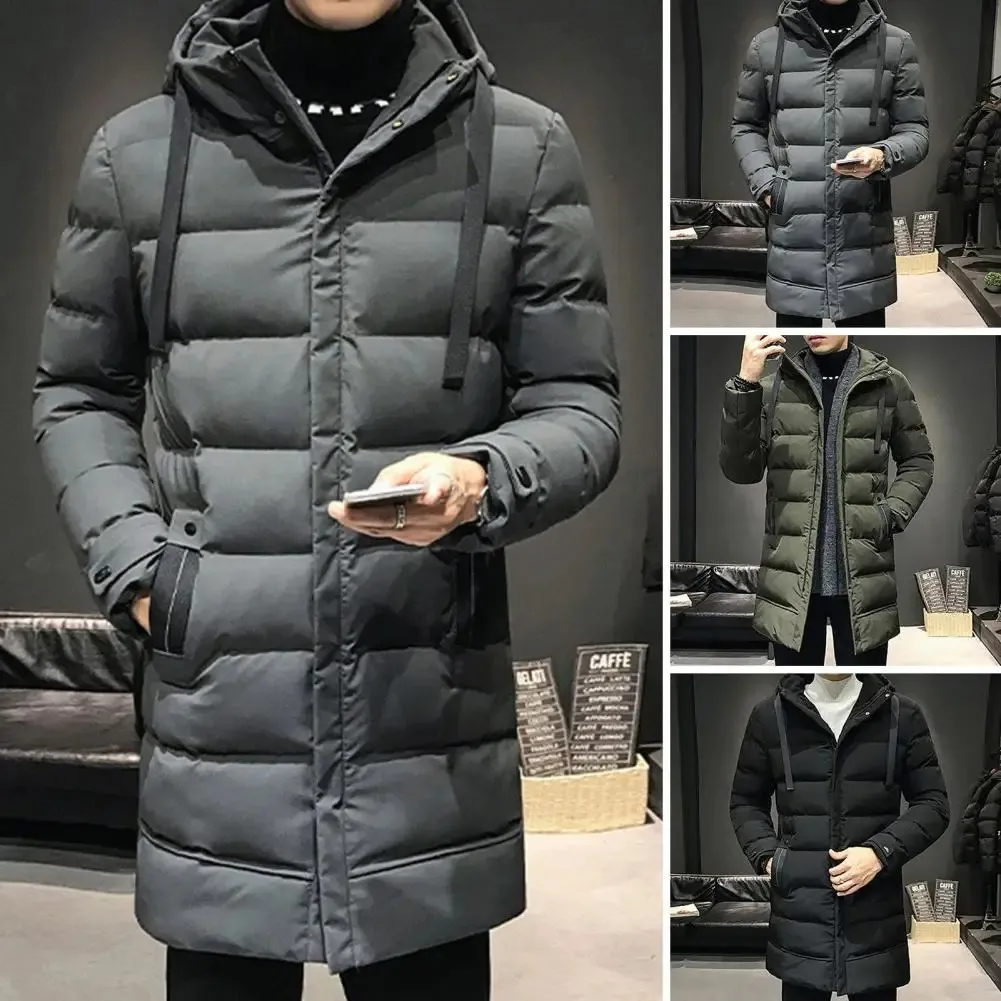 Veste bouffante homme longue avec capuche ajustable et poches latérale