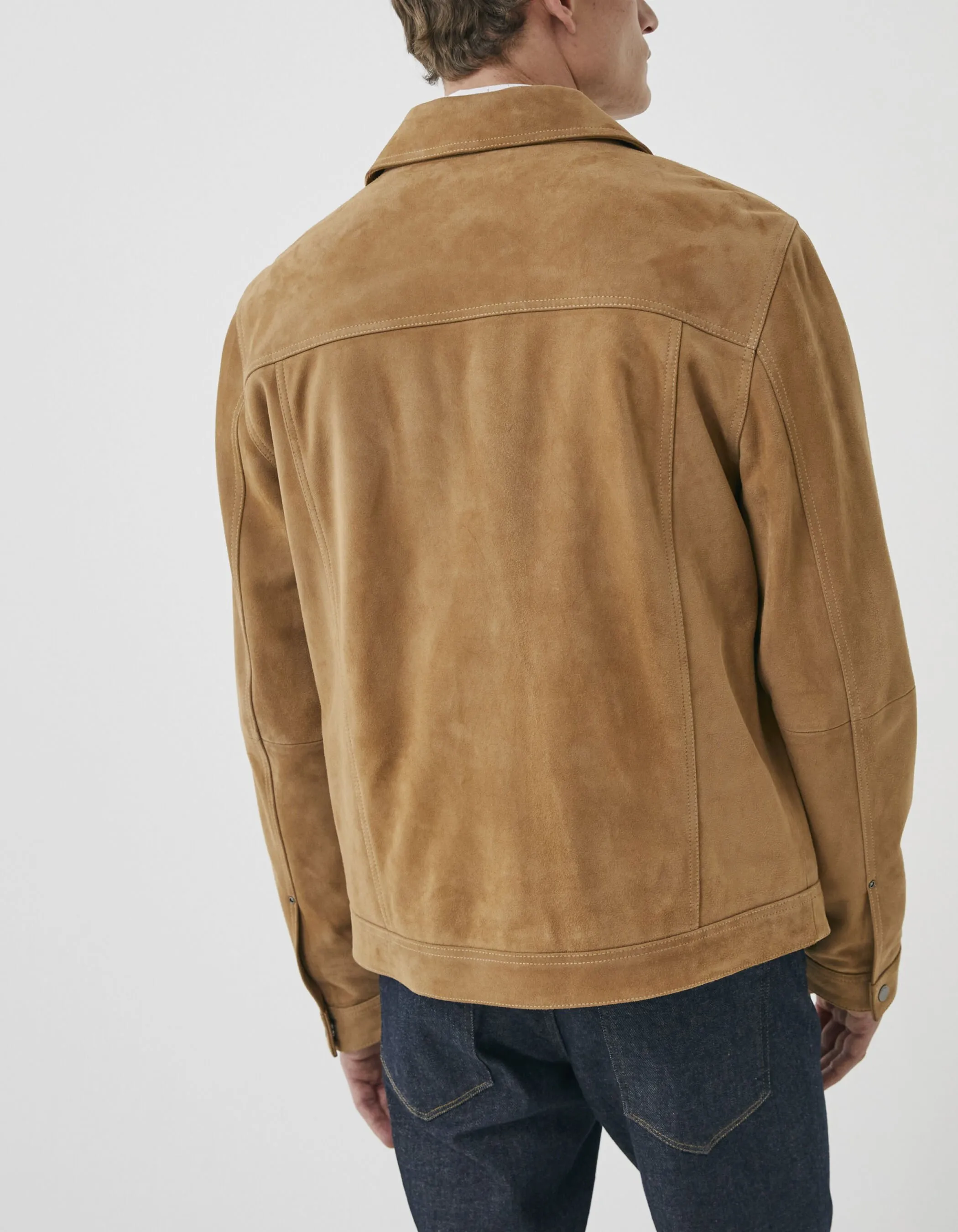 Veste camel en cuir velours Homme