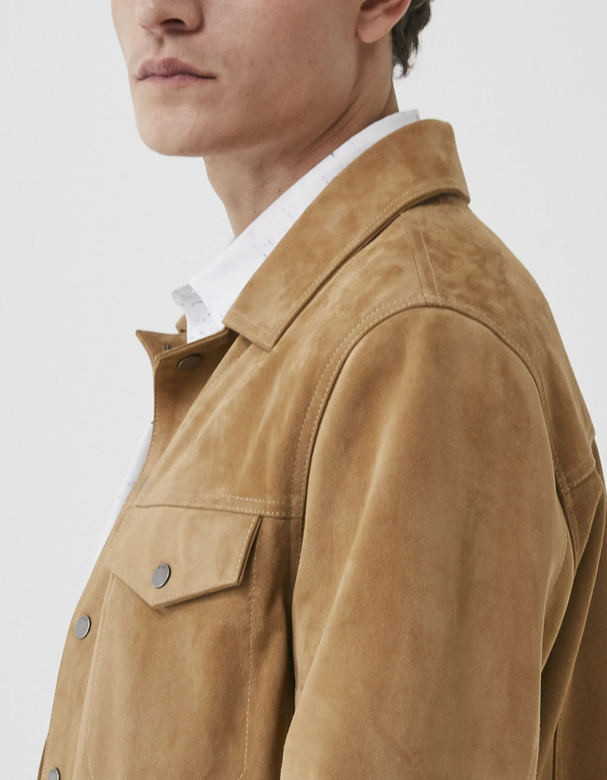 Veste camel en cuir velours Homme