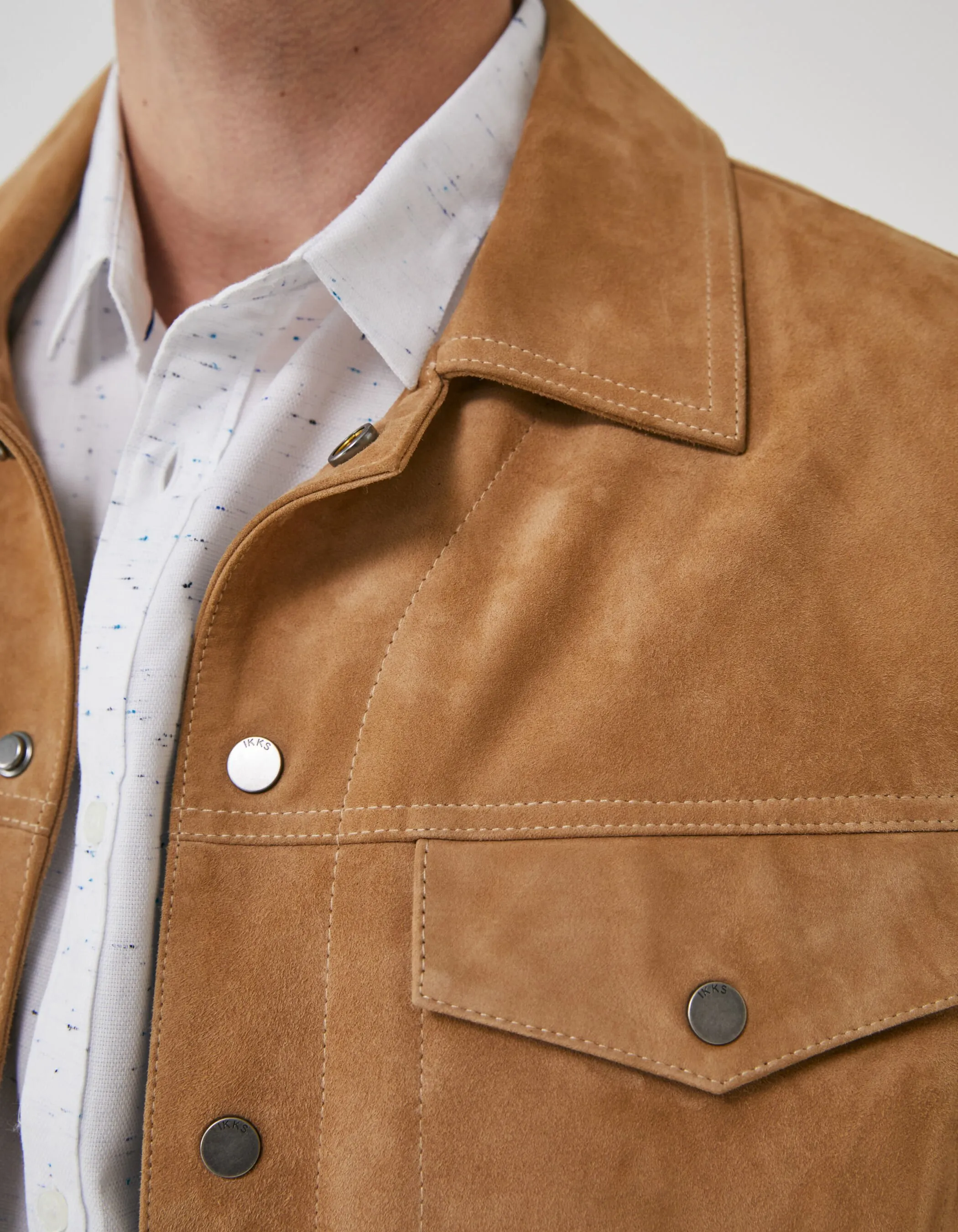 Veste camel en cuir velours Homme