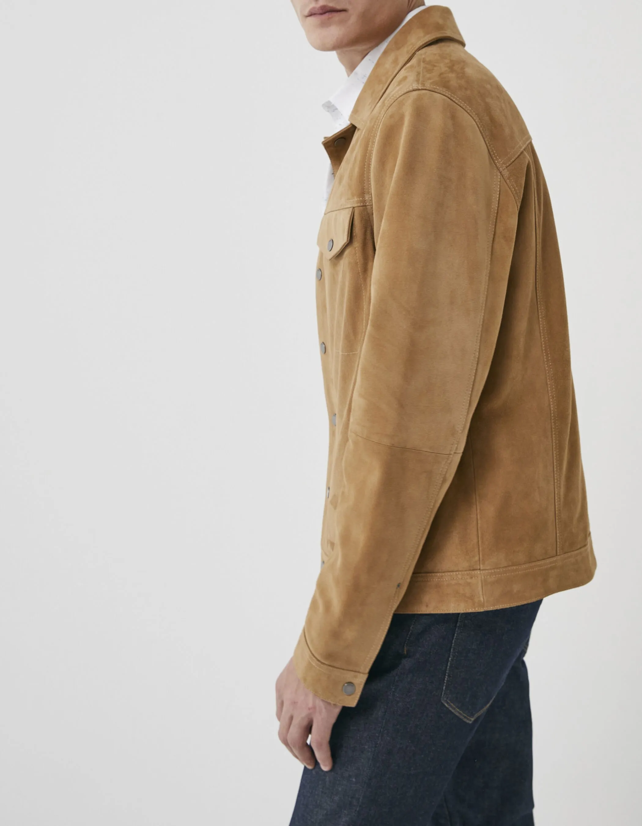 Veste camel en cuir velours Homme