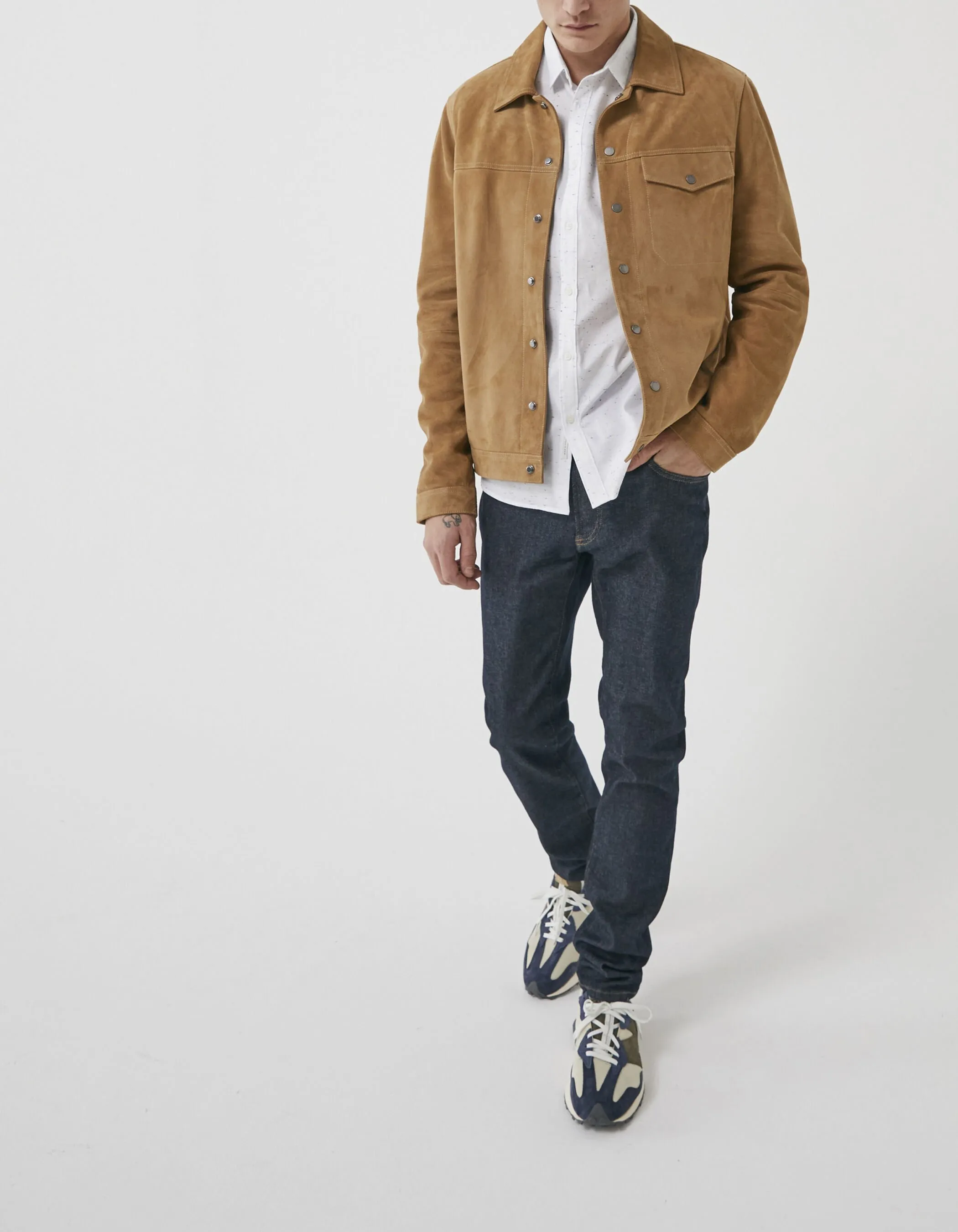 Veste camel en cuir velours Homme