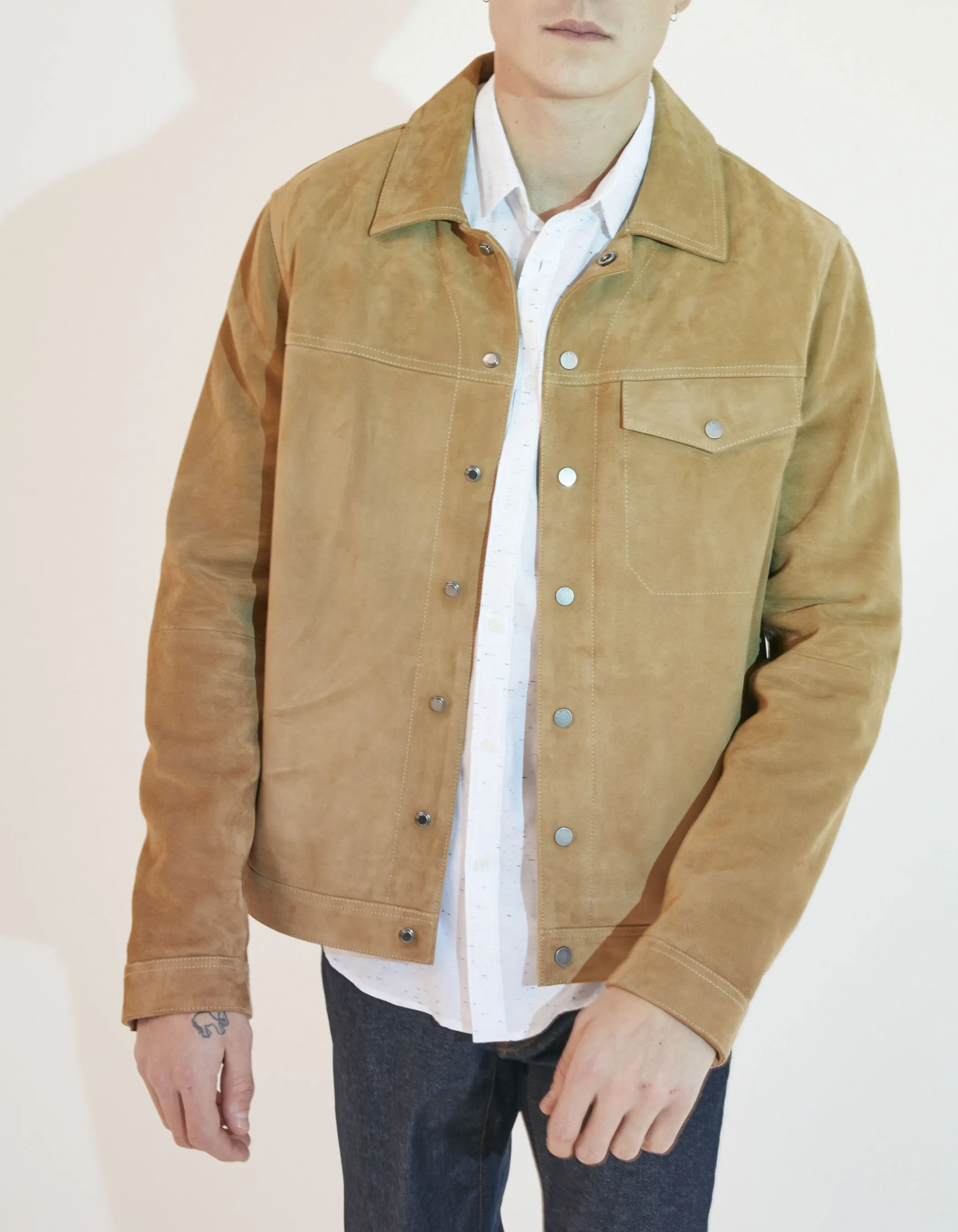 Veste camel en cuir velours Homme