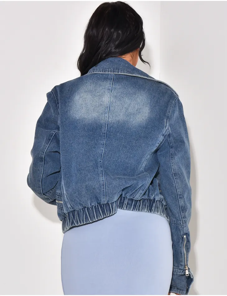 Veste en jeans style bombers à poches zippées / 60641 - JEANS INDUSTRY