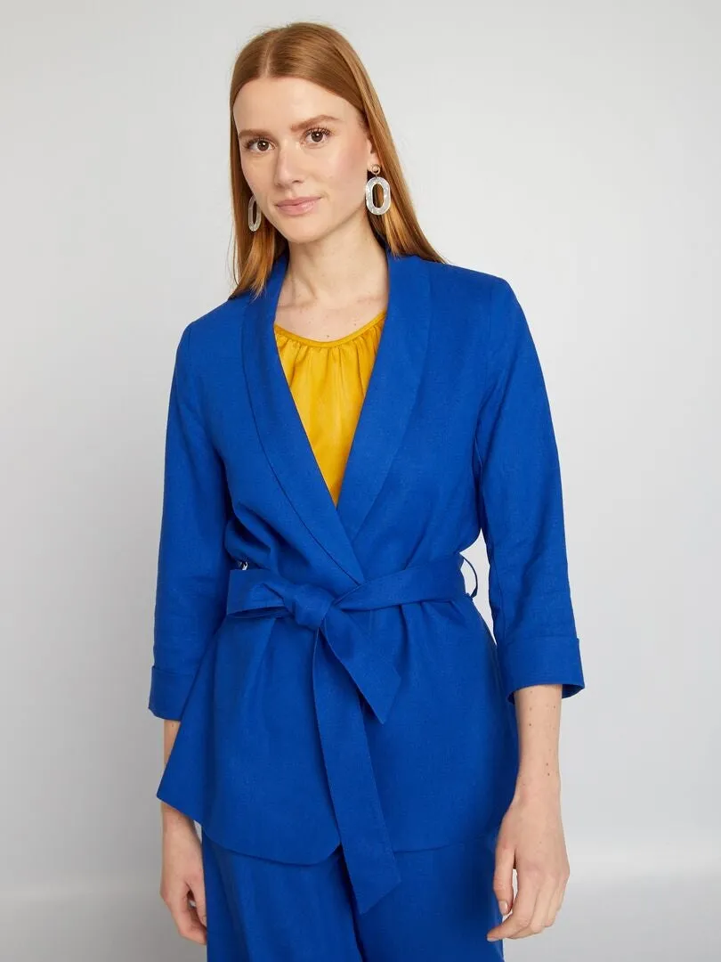 Veste tailleur en lin mélangé - Bleu