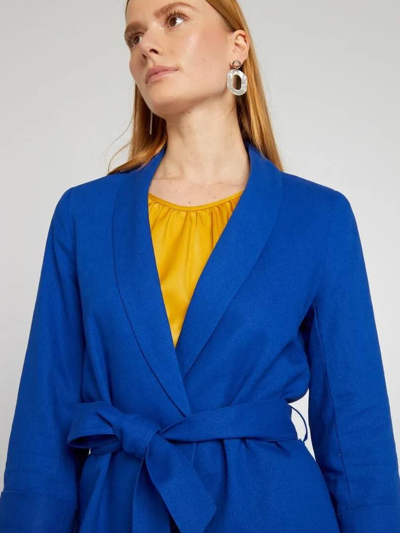 Veste tailleur en lin mélangé - Bleu