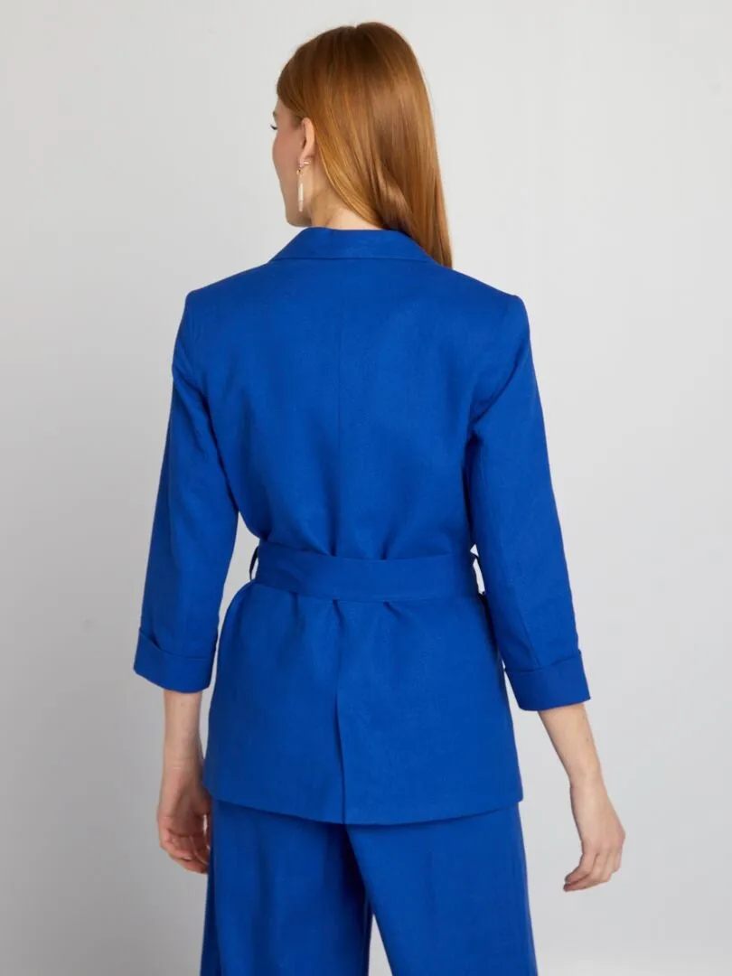 Veste tailleur en lin mélangé - Bleu