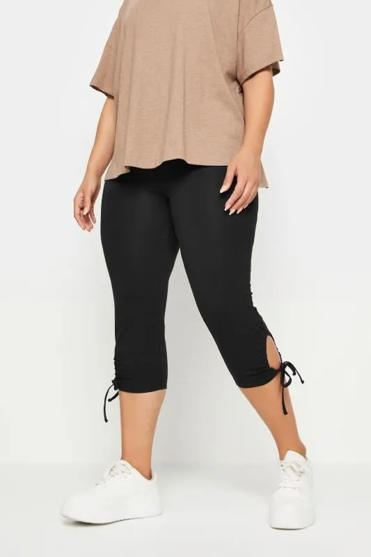 YOURS - Legging Pantacourt Noir en Jersey Ourlets Ficelles