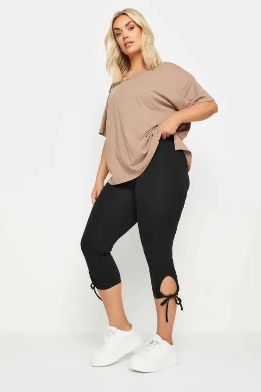 YOURS - Legging Pantacourt Noir en Jersey Ourlets Ficelles