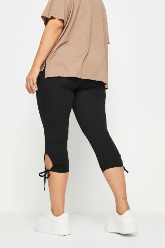 YOURS - Legging Pantacourt Noir en Jersey Ourlets Ficelles