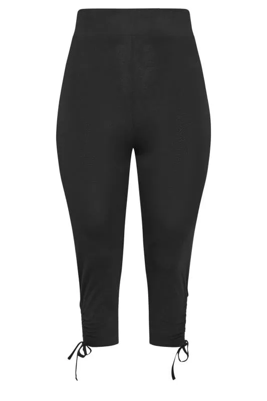 YOURS - Legging Pantacourt Noir en Jersey Ourlets Ficelles