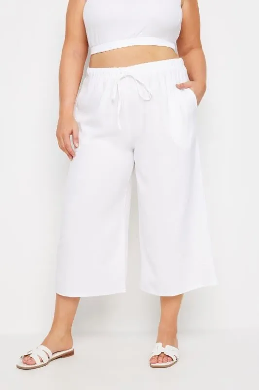 YOURS - Pantacourt Blanc Coupe Wide Leg en Lin