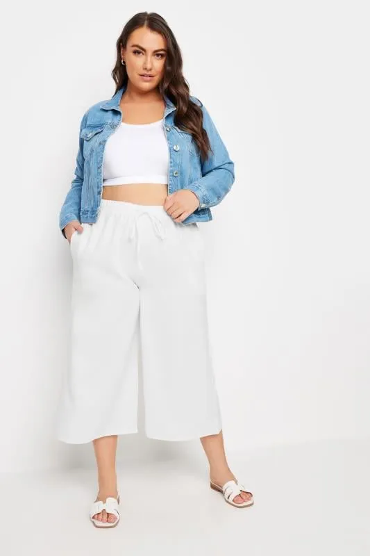 YOURS - Pantacourt Blanc Coupe Wide Leg en Lin