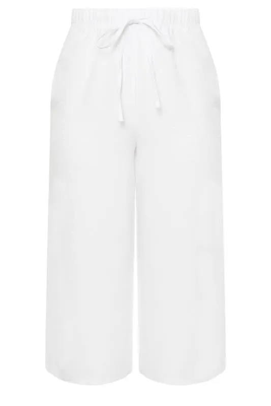 YOURS - Pantacourt Blanc Coupe Wide Leg en Lin