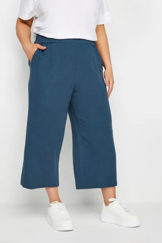 YOURS - Pantacourt Bleu Marine Wide Leg en Lin