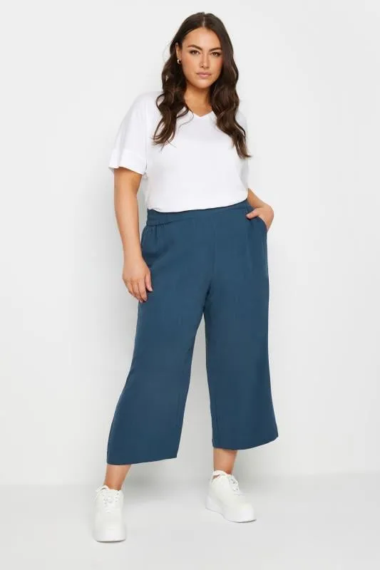 YOURS - Pantacourt Bleu Marine Wide Leg en Lin