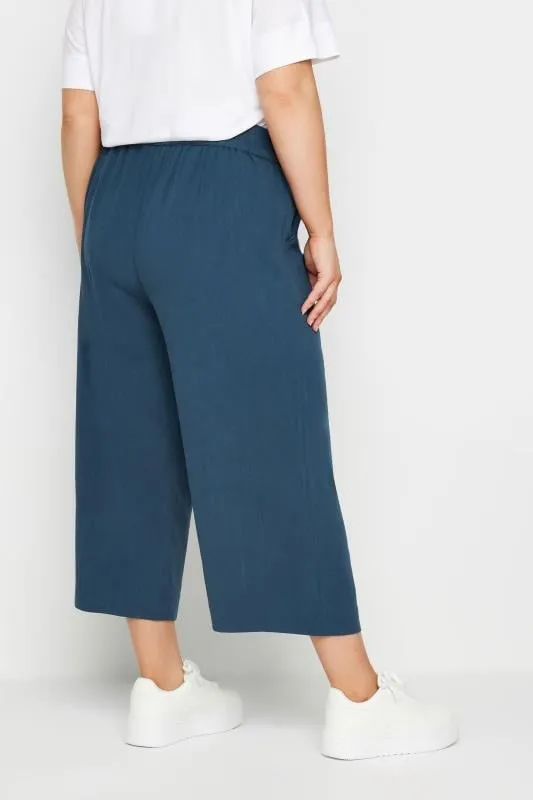 YOURS - Pantacourt Bleu Marine Wide Leg en Lin