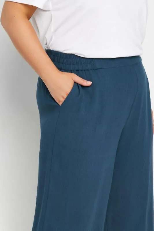 YOURS - Pantacourt Bleu Marine Wide Leg en Lin