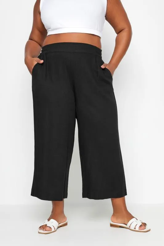 YOURS - Pantacourt Noir Wide Leg en Lin