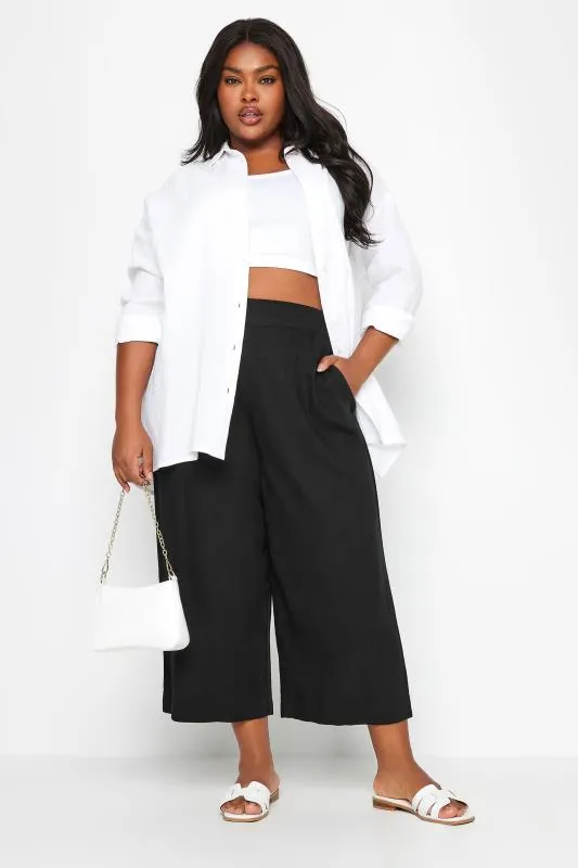 YOURS - Pantacourt Noir Wide Leg en Lin