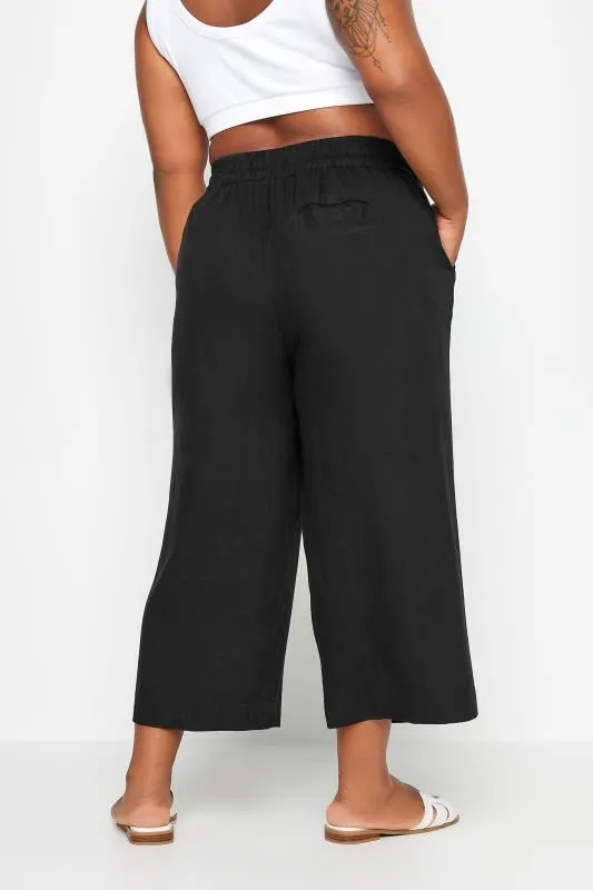 YOURS - Pantacourt Noir Wide Leg en Lin