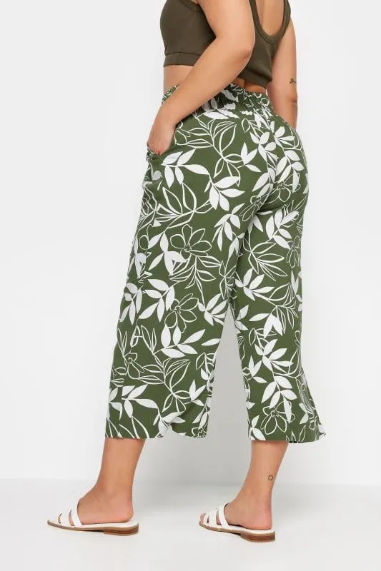 YOURS - Pantacourt Vert & Blanc Feuilles Coupe Wide Leg