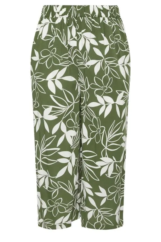 YOURS - Pantacourt Vert & Blanc Feuilles Coupe Wide Leg