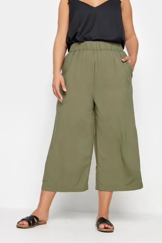 YOURS - Pantacourt Vert Kaki Desin Uni Coupe Wide Leg