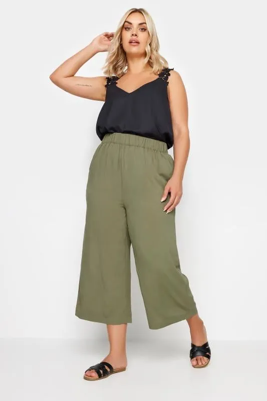 YOURS - Pantacourt Vert Kaki Desin Uni Coupe Wide Leg