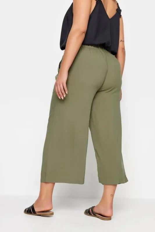 YOURS - Pantacourt Vert Kaki Desin Uni Coupe Wide Leg