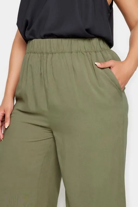 YOURS - Pantacourt Vert Kaki Desin Uni Coupe Wide Leg