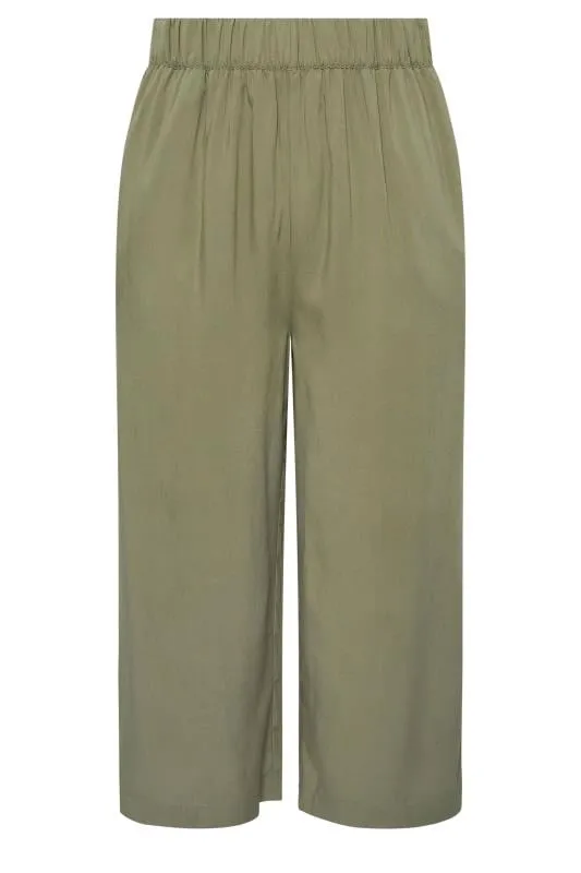 YOURS - Pantacourt Vert Kaki Desin Uni Coupe Wide Leg